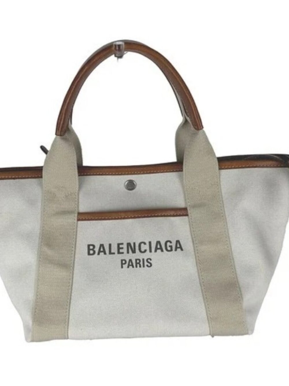 Auth BALENCIAGA Handbag Shoulder Bag Off White/Brown Canvas/Leather - z10973